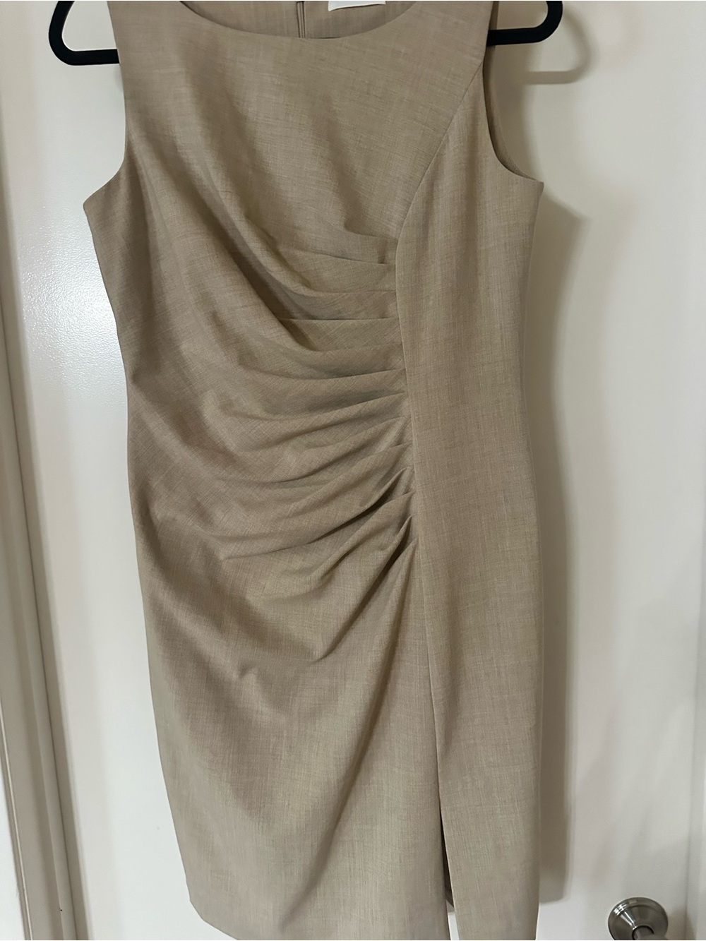 Calvin Klein Neutral Beige Sleeveless Ruched Sheath Dress